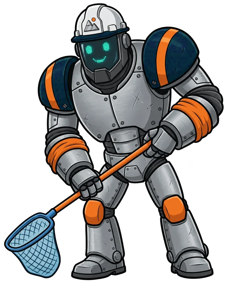 Foreman, the Summit crew robot, with a pool skimmer
