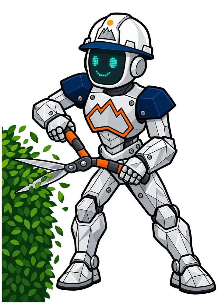 Iron Ridge, the Summit crew robot, trimming a hedge